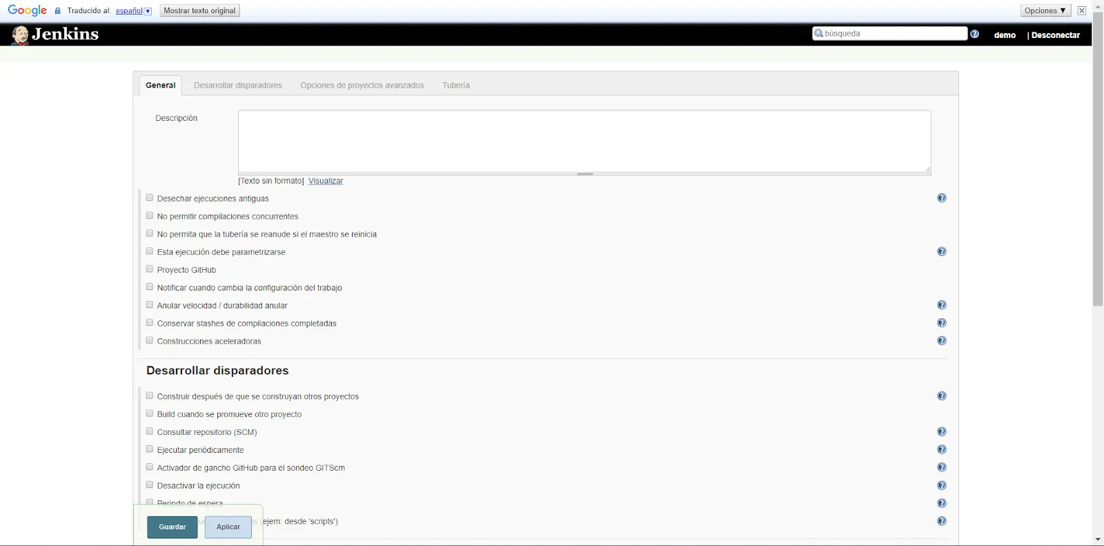 Configuración Job del tipo pipeline